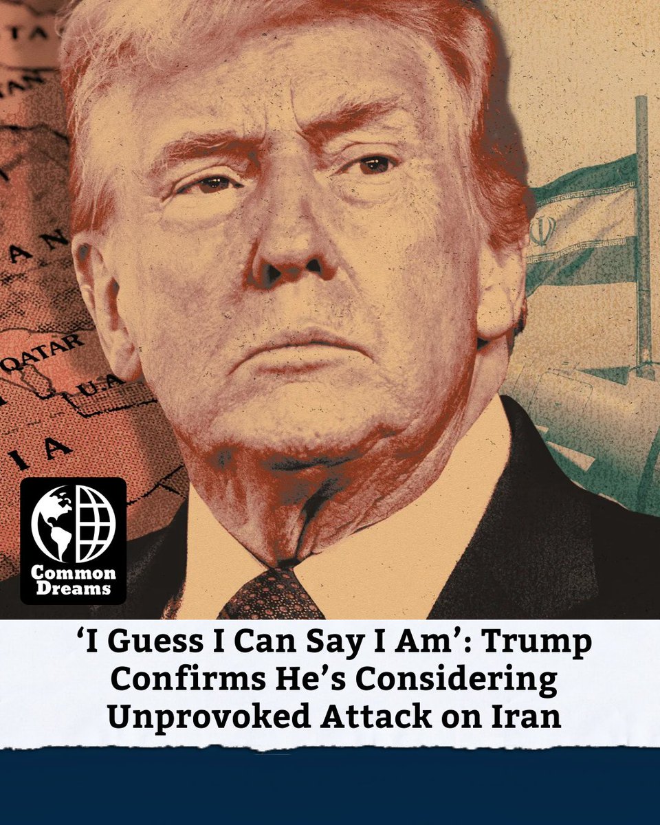 As Trump pretends to be the “peace president” tonight, keep this in mind. 
Trump just admitted he’s “considering” an unprovoked war with Iran — no congressional vote, no clear goal — while massing the largest U.S. military buildup in the region since 2003.

No more blank checks