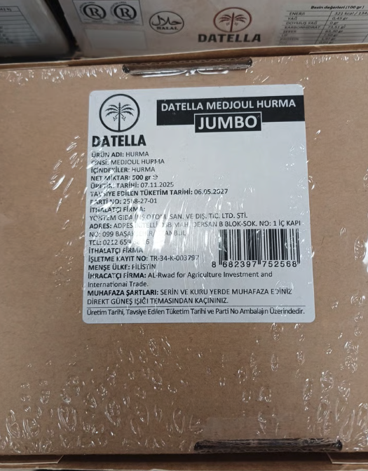 gidadedektifi's tweet photo. Migros'ta satışa sunulan Datella markalı medjoul cinsi hurmaların Filistin'de faaliyet gösteren Al-Rwad firması tarafından üretilerek Türkiye'ye ihraç edildiği anlaşılıyor.
Ürünün menşe ülke bilgisi olarak Filistin beyanı yanında, ihracatçı firma olarak Filistin merkezli Al-Rwad for Agriculture Investment and International Trade firması görülüyor.
https://t.co/8ghRQavP4k