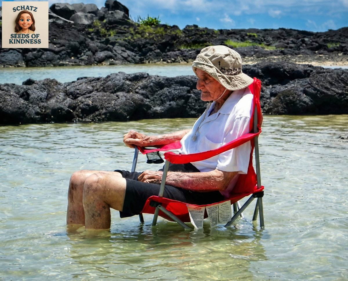This gentleman couldn't stand long enough to be in the water and so when I saw him with such longing in his eyes, I asked his daughter if I could give him my chair that I had in my car? We then very carefully walked him out a ways and sat him down. She said that he had lived his