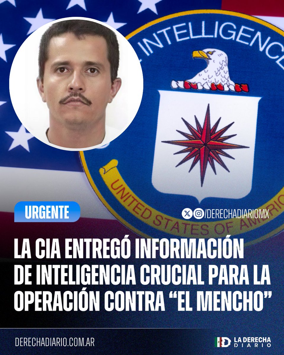 🚨🇲🇽🇺🇸 | #URGENTE Según el NYT, la CIA proporcionó información de inteligencia que fue clave en la operación conjunta para eliminar a Nemesio Oseguera, alías "El Mencho", líder del CJNG en Jalisco.