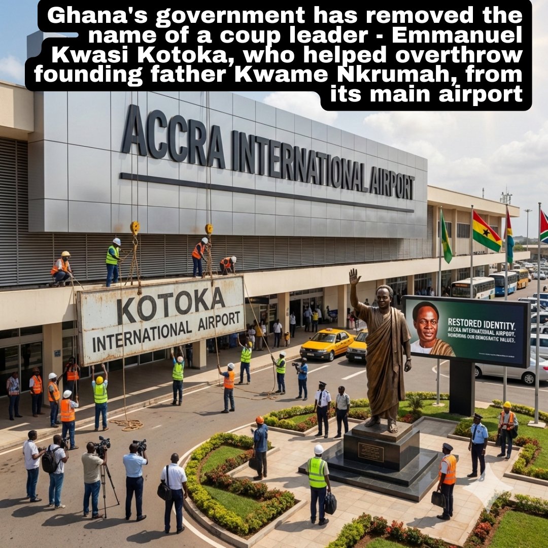 History restored in Ghana today. 🇬🇭 The government has dropped the name of coup leader Emmanuel Kwasi Kotoka from the national airport, a major nod to founding father Kwame Nkrumah. #Ghana #AccraAirport