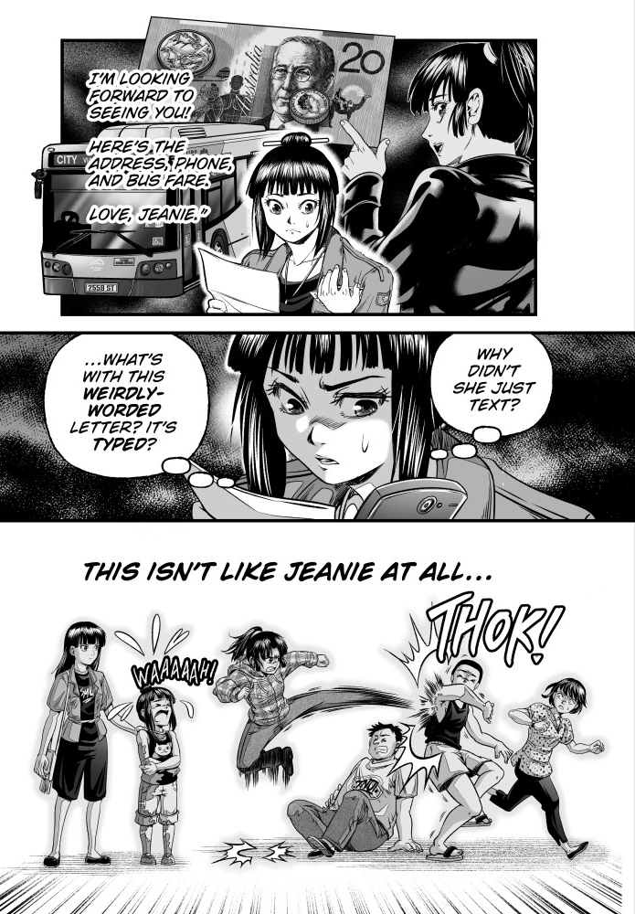 queeniechanhere's tweet photo. "Sunset Protocol", Chap1, p9-10.
It's important to show the relationship of the characters early on, in very little space. Such is manga--be brief but concise.
Since Jeanie was the main character of the prequel, this is "passing the torch" for me...🥲
📖 Read Jeanie's story in "The Dreaming" v1-3: 👉 https://t.co/rc8C6bOJXf
#indiemanga #sunsetprotocol