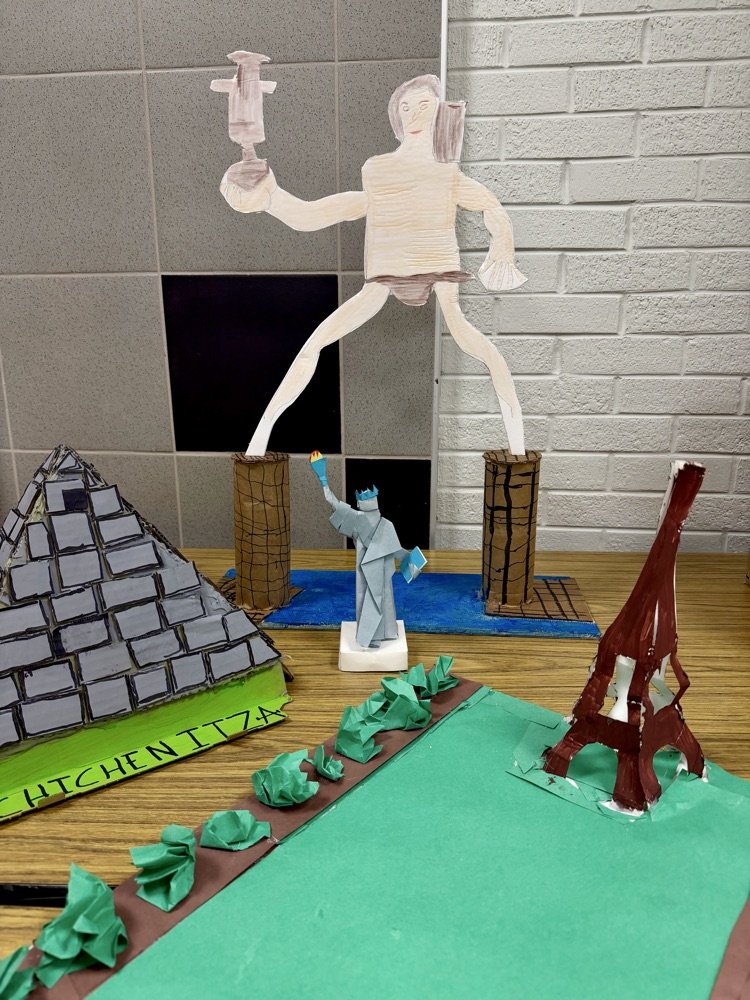 PCS_Pride's tweet image. 7th Grade ELA + Social Studies:
   Students researched ancient and modern wonders of the world.  Then, they built miniatures of the structures and presented info about them to their peers.
#handsonlearning
#crosscurricular