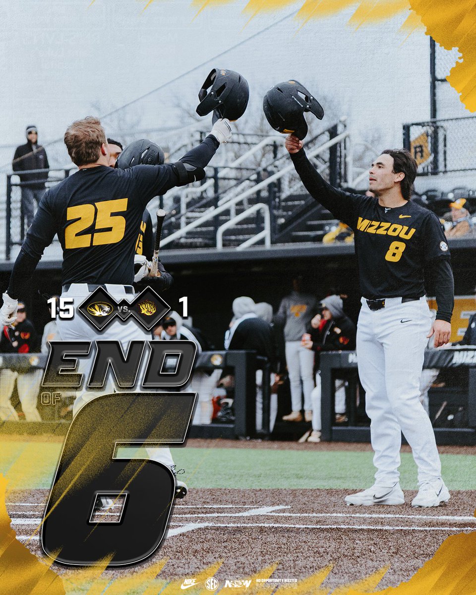 Tigers bust it open in B6 ‼️

Second crooked number of the day, a 9 spot with the big punch coming on Jase Woita's third HR of the season - a three-run shot to RF

#MizzouNOW