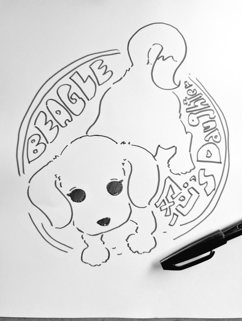 今朝のサインペンラフ画 職場の先輩に頼まれて飼ってるワンコの