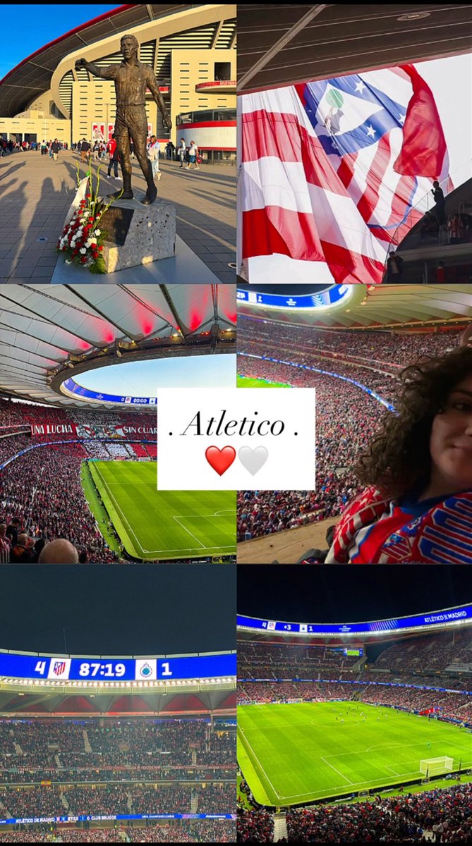 En 13 días, dos veces en el estadio: Atlético–Barça y Atlético–Brujas.
8 goles y un ambientazo espectacular y una experiencia increíble.
Qué pasada vivir noches así. 🔴⚪️⚽
<a href="/Atleti/">Atlético de Madrid</a> #AtleticoMadrid #Atletico