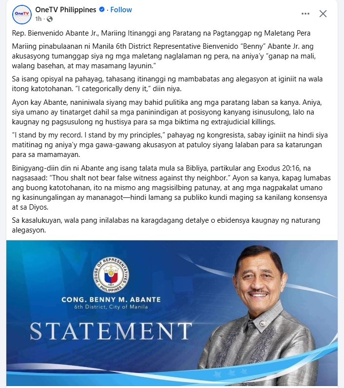 nauna ng mag vehemently deny si trillanes. Si abante naman ngayon. ang tanong may naniniwala ba sa mga ungas na ito?
