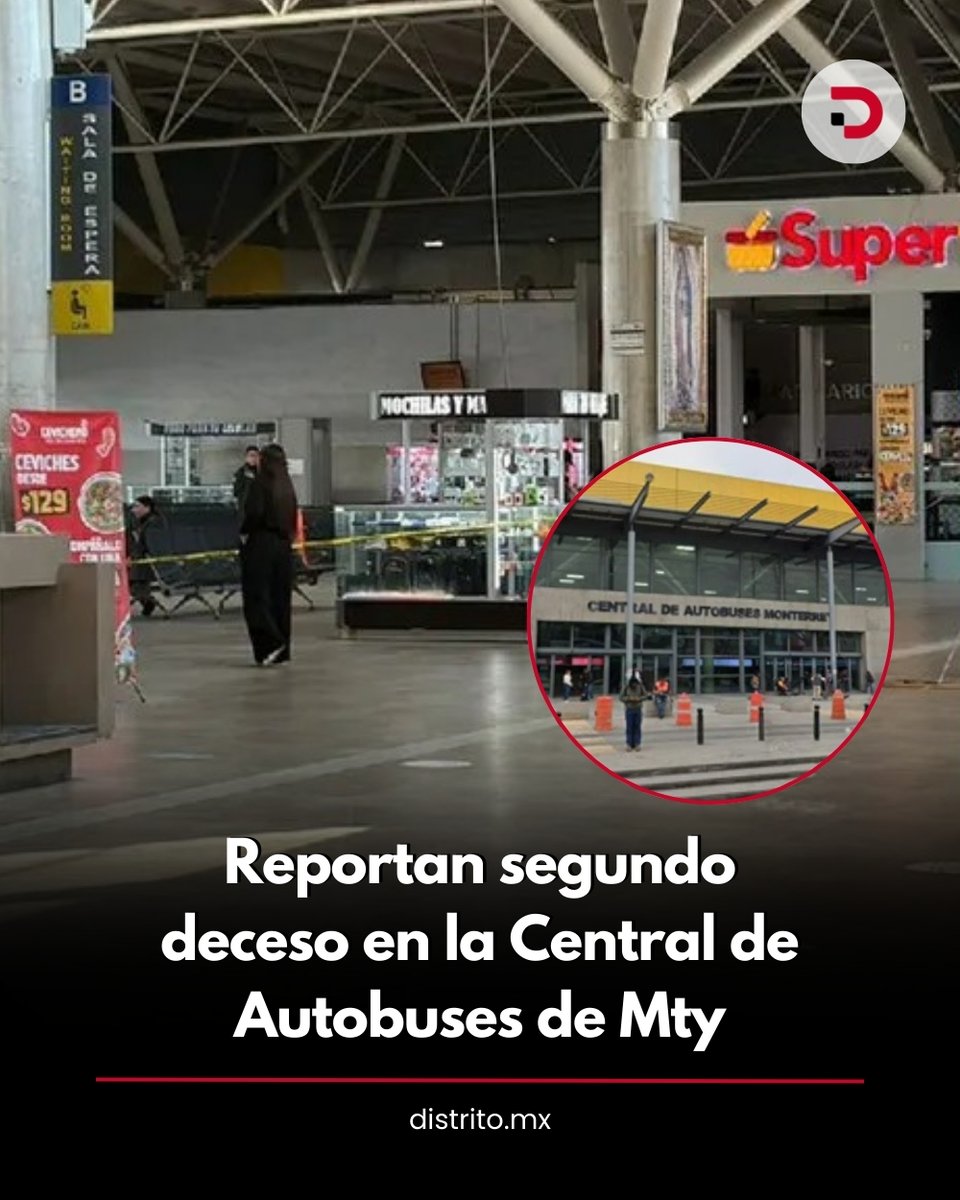 DistritoMX1's tweet photo. 🔴 Una mujer falleció la mañana de este martes en el área de espera de la Central de Autobuses de Monterrey. El caso se suma a otro registrado apenas un día antes en la misma terminal.

➡️ https://t.co/dO7kRpWbjM https://t.co/1MB7824GVO