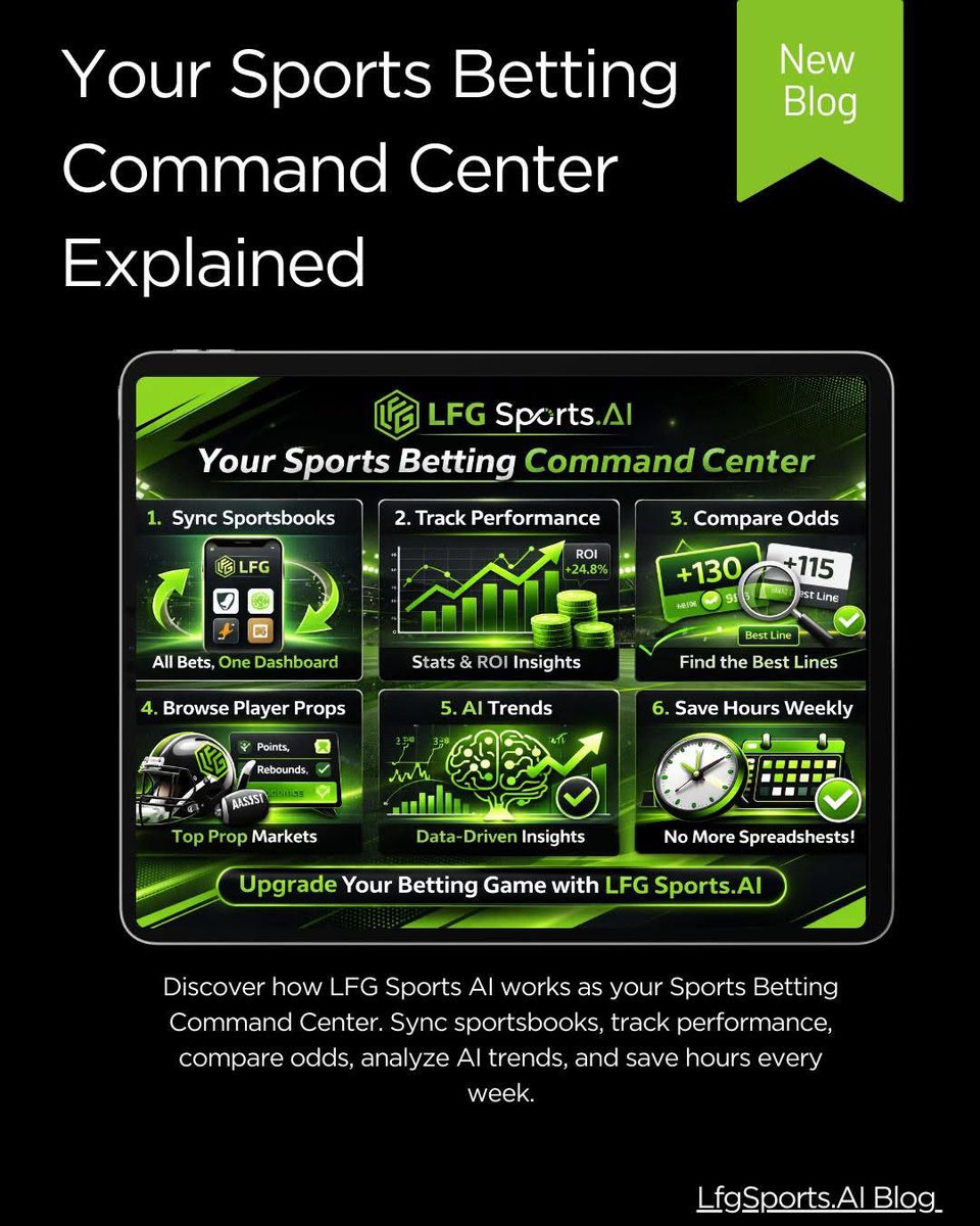 Your Sports Betting Command Center — Explained.

If you’re still juggling multiple apps, spreadsheets, and screenshots… it’s time for an upgrade.

Our newest blog breaks down how LFG Sports AI helps you:
✅ Sync all your sportsbooks
📊 Track performance &amp; ROI in one dashboard
💰