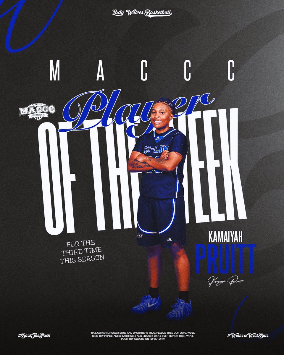 colinathletics's tweet photo. For the third time this season, Kam Pruitt is the MACCC player of the week! She finished her week with a 15-point, 15-rebound double-double against Northwest. For the week, she averaged 16.7 points per game and 9.7 rebounds per game while shooting 54.5% from the floor.

#BackThePack