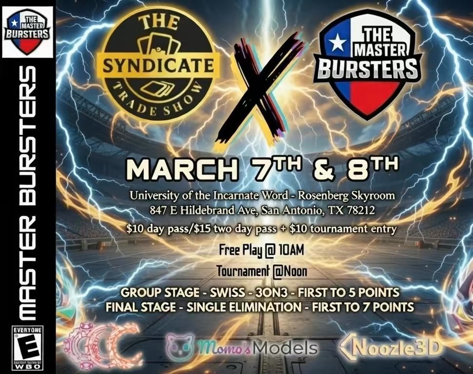 BeybladeLeague's tweet photo. THE CLASH IS IMMINENT!
HTX vs SA  only at MasterBurster X TheCardSyndicateShow in the Rosenberg Skyroom!
For the first time ever, Houston is invading rival territory.
How many Houston Bladers will step up and rep against San Antonio?
Will you be there? https://t.co/1oXnwy5XqG