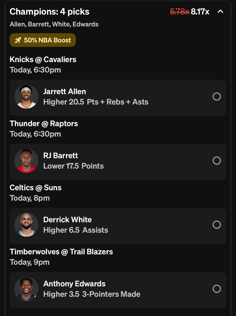 OnlyMen689's tweet photo. NBA Bet Of The Day

50% Profit Boost On UNDERDOG - 8.17x

EV: +16.6% https://t.co/hwpqi3pr90