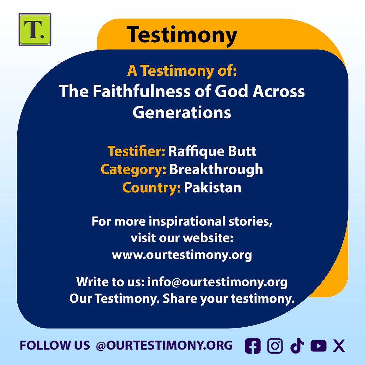 A Father’s Faith: From Pakistan to the World 

Raffique Butt, a rickshaw driver for 20 years, prayed for ONE child to reach the USA. God answered beyond expectation opening doors in both the USA &amp; New Zealand! 🙏

🔗 Full testimony: ourtestimony.org/singletest?vie…
