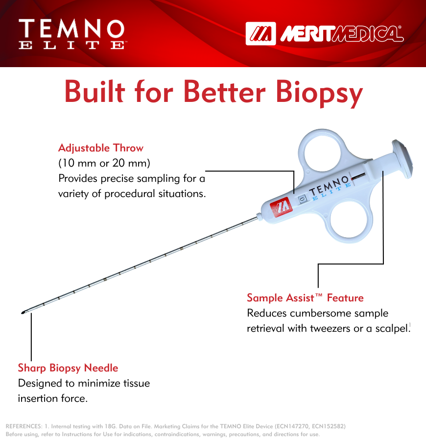 Merit_IR's tweet photo. The TEMNO Elite™ Biopsy System combines reliable performance with features designed to support soft tissue sampling and procedural control, with a patient-safety option intended to help minimize complications.

Learn More: https://t.co/t2x9M6ZsZG

#Biopsy #TemnoElite https://t.co/B1Xvtk3ANE