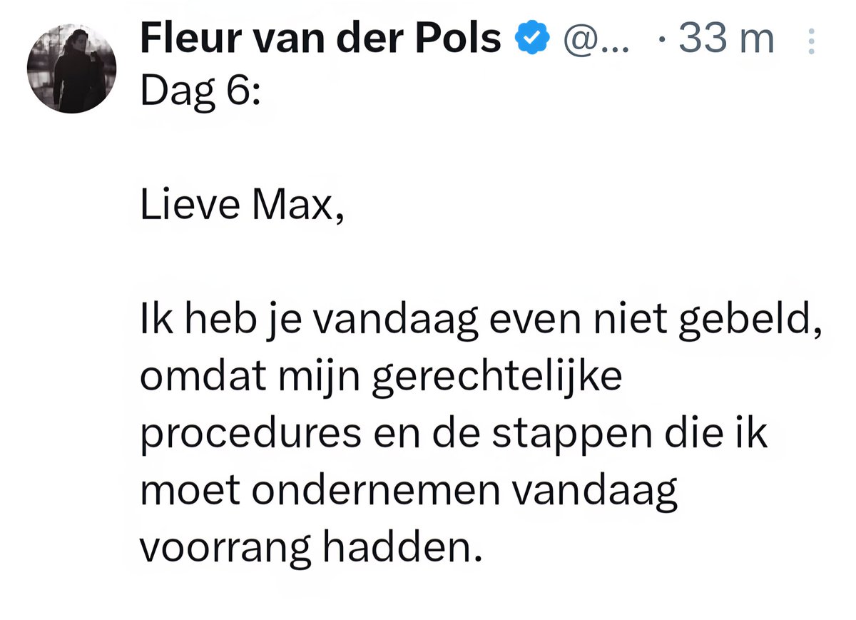 Lieve Max,

IK heb groots aangekondigd dat ik uit protest jou iedere dag ga bellen. Ook al weet IK dat dit niet handig is. Dit heb IK echt heel heel serieus gedaan. 
IK heb het echt 5 dagen volgehouden! Vind je mij niet geweldig? IK ben een echte strijder. 
Liefs.💙