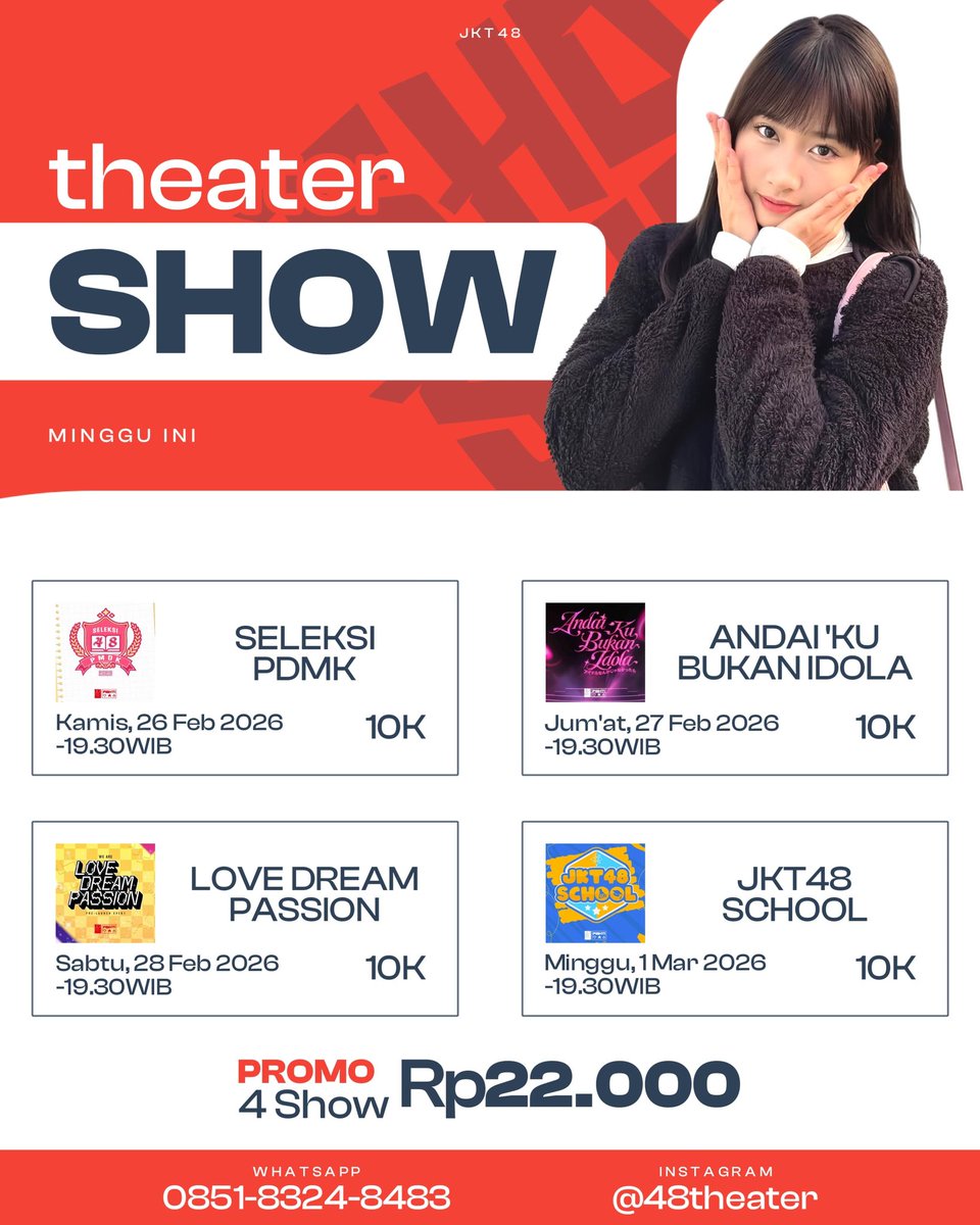 48THEATER_YT's tweet photo. STREAMING THEATER RAMADHAN MURAH?
PROMO 4 SHOW 22K AJA‼️

GIVEAWAY SEMINGGUAN (UNTUK 3 PEMENANG)
- FOLLOW &amp; LIKE.
- RETWEET.
- REPLY TERSERAH.

GIVEAWAY DIUMUMKAN KAMIS JAM 17:00

YANG MAU ORDER SHOW MURAH BISA LANGSUNG DM ATAU WHATSAPP!

#48THEATERGIVEAWAY https://t.co/Ew5aZ9rlKI