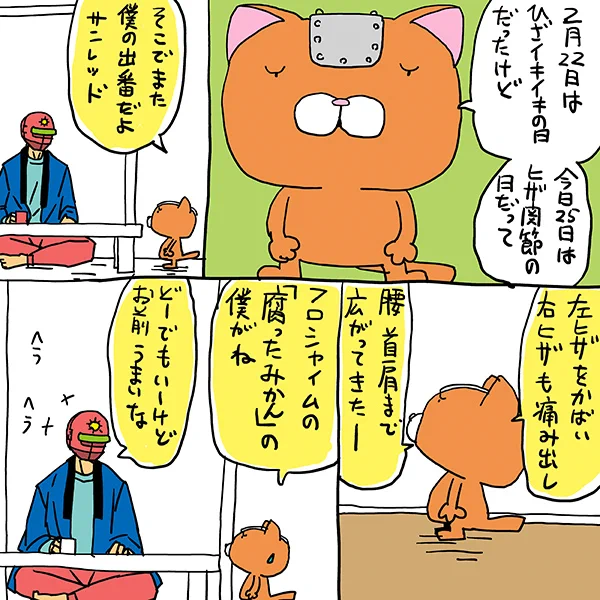 1月から描いていたサンレッドN続編用の32Pもののネタの作画が終わり、セリフを打っています

今回さっと一品をどうしようか迷っています
体調崩してからこの一年半は昔ながらの和食が中心なので新しいレシピが考えられないんですよねえ

今日2/25はヒザ関節の日
再掲 