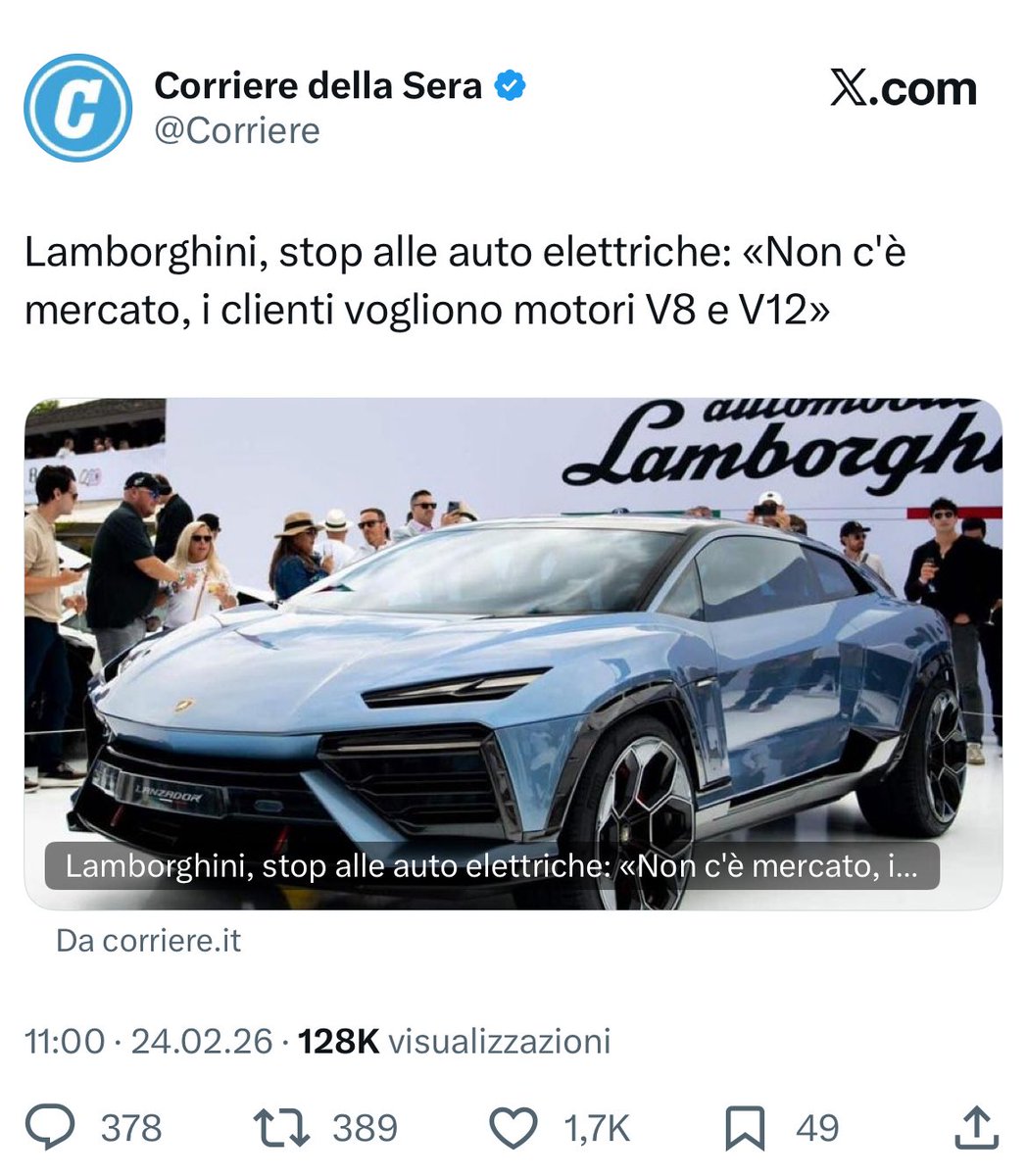 RobertoFedi's tweet photo. Una buona notizia: la @Lamborghini scopre l’acqua calda. https://t.co/068NIWRWgZ