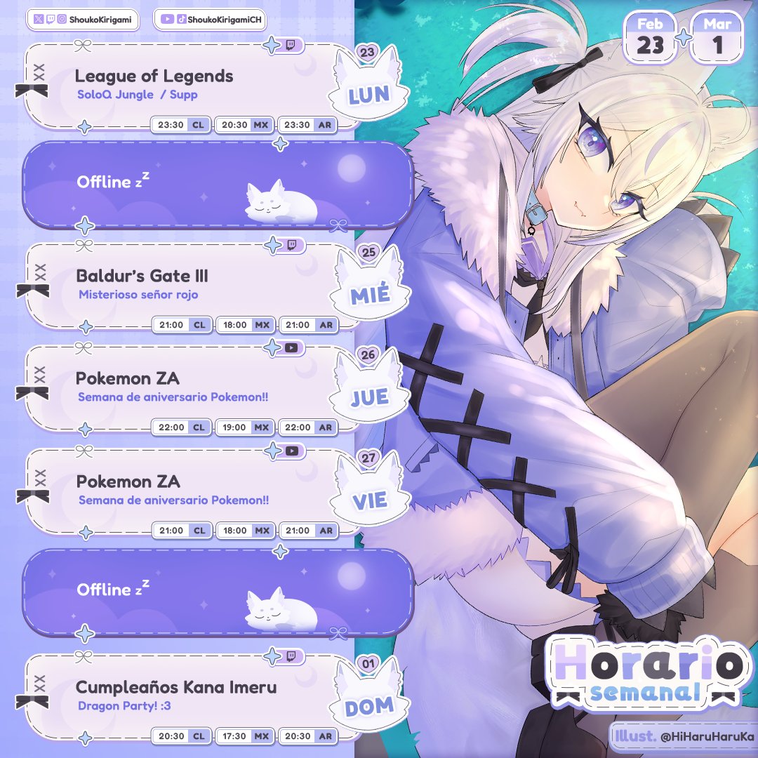 ╭──  ✦ .  ⁺  . 🐺 .  ⁺  . ✦ ──╮  
     🪻  Horario Semanal 🪻   
╰── ✦ .  ⁺  .  💜 .  ⁺  . ✦ ──╯