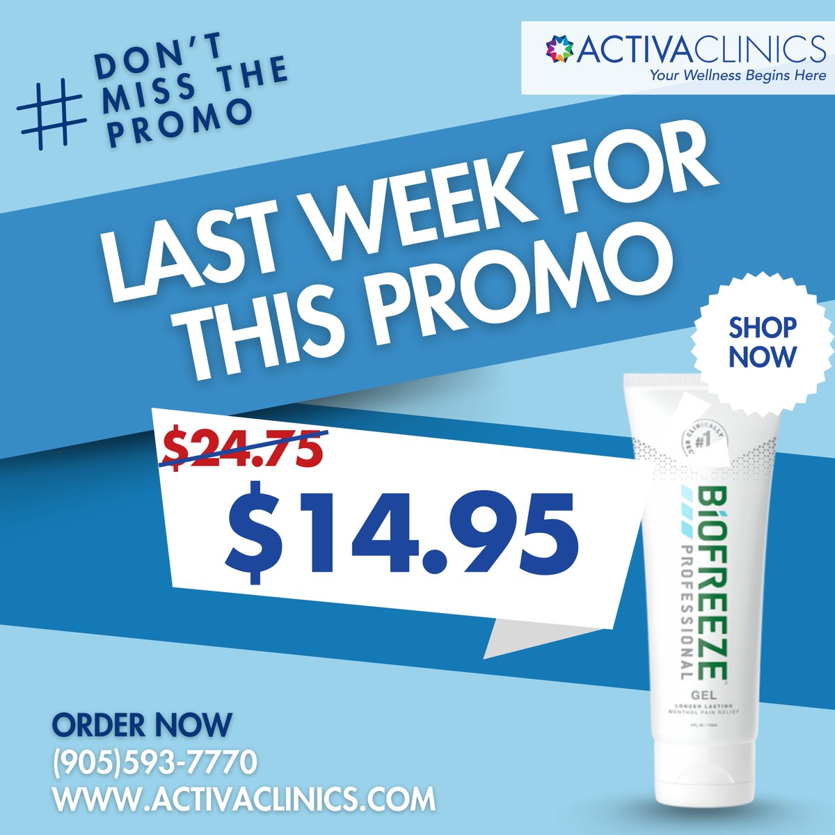 ActivaClinics's tweet image. Last week for the BioFreeze promo! $14.95 (was $24.75). Grab yours before it ends. (905) 593-7770 #Biofreeze #ActivaClinics