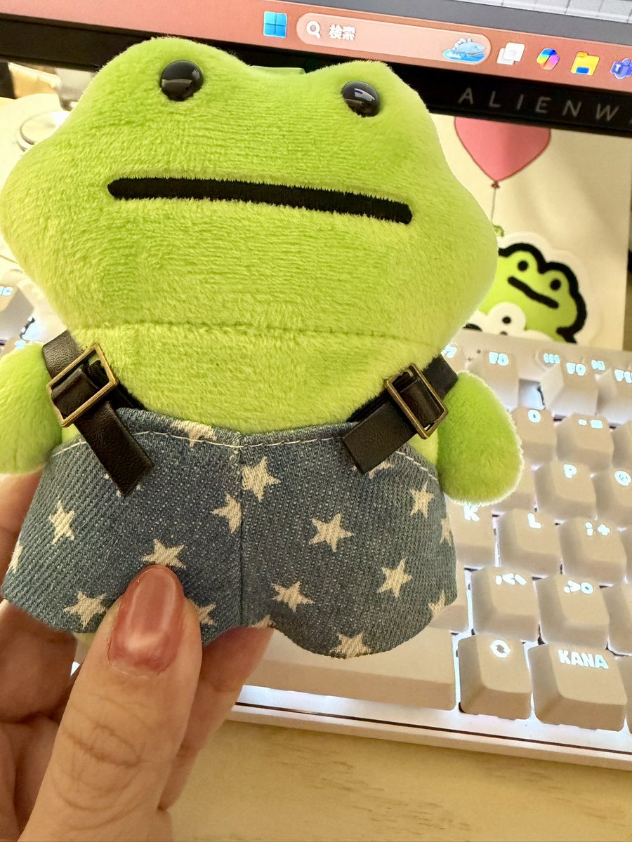 LINEスタンプでめちゃ使ってるfricちゃん！
2匹お迎えしてLINEでfricちゃんを送り合うおともだちにもプレゼント〜🎁
梱包パケ可愛くて直筆メッセージにもとっても愛を感じました🥹📦
大切にします🐨🎀

#fricfrog  #fric <a href="/fricthefrog/">fric</a>