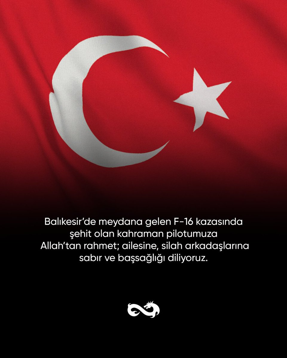 Balıkesir’de meydana gelen F-16 kazasında şehit olan kahraman pilotumuza Allah’tan rahmet; ailesine, silah arkadaşlarına sabır ve başsağlığı diliyoruz. 🇹🇷