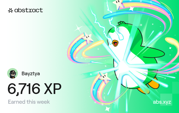 Bayztya15's tweet photo. I just earned 6,716 XP on @AbstractChain! 🎉 https://t.co/dVeFJEBh7c
