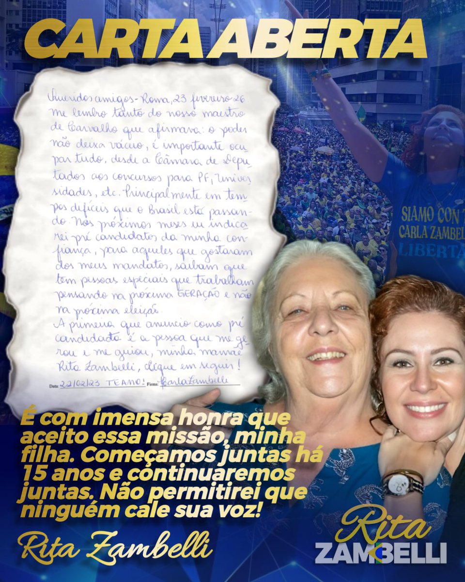 Há 9 meses, quando você me anunciou publicamente como sua pré-candidata em seu lugar, confesso que cheguei a duvidar de mim mesma.

Mas ao longo desses últimos meses, diante de tanto sofrimento e lembrando de tudo o que você viveu até aqui, de tudo o que eu vi você passar, (...)