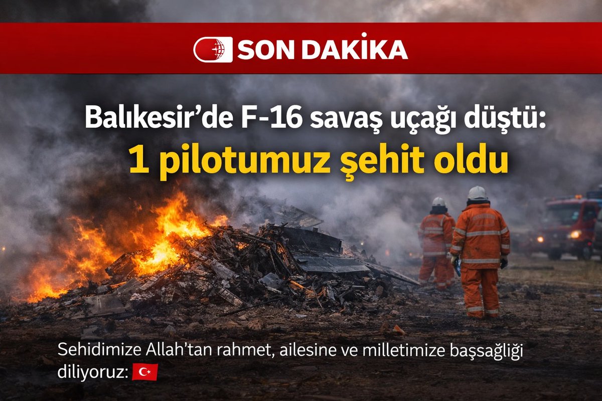#Balıkesir’de #F-16 düştü.
1 pilotumuz şehit oldu.

Kazayla ilgili inceleme başlatıldı.
Detaylar geliyor…

🇹🇷 Milletimizin başı sağ olsun.
#balıkesir #f16 #şehit #pilot #izmir #elazığ #SONDAKİKA #millisavunmabakanlığı