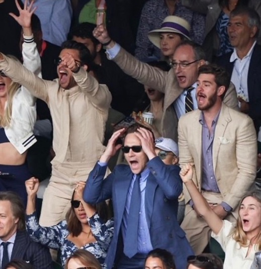 havanesemom13's tweet image. The trifecta of Wimbledon reactions- Jonathan Bailey, Tom Hiddleston, and Andrew Garfield take tennis very seriously