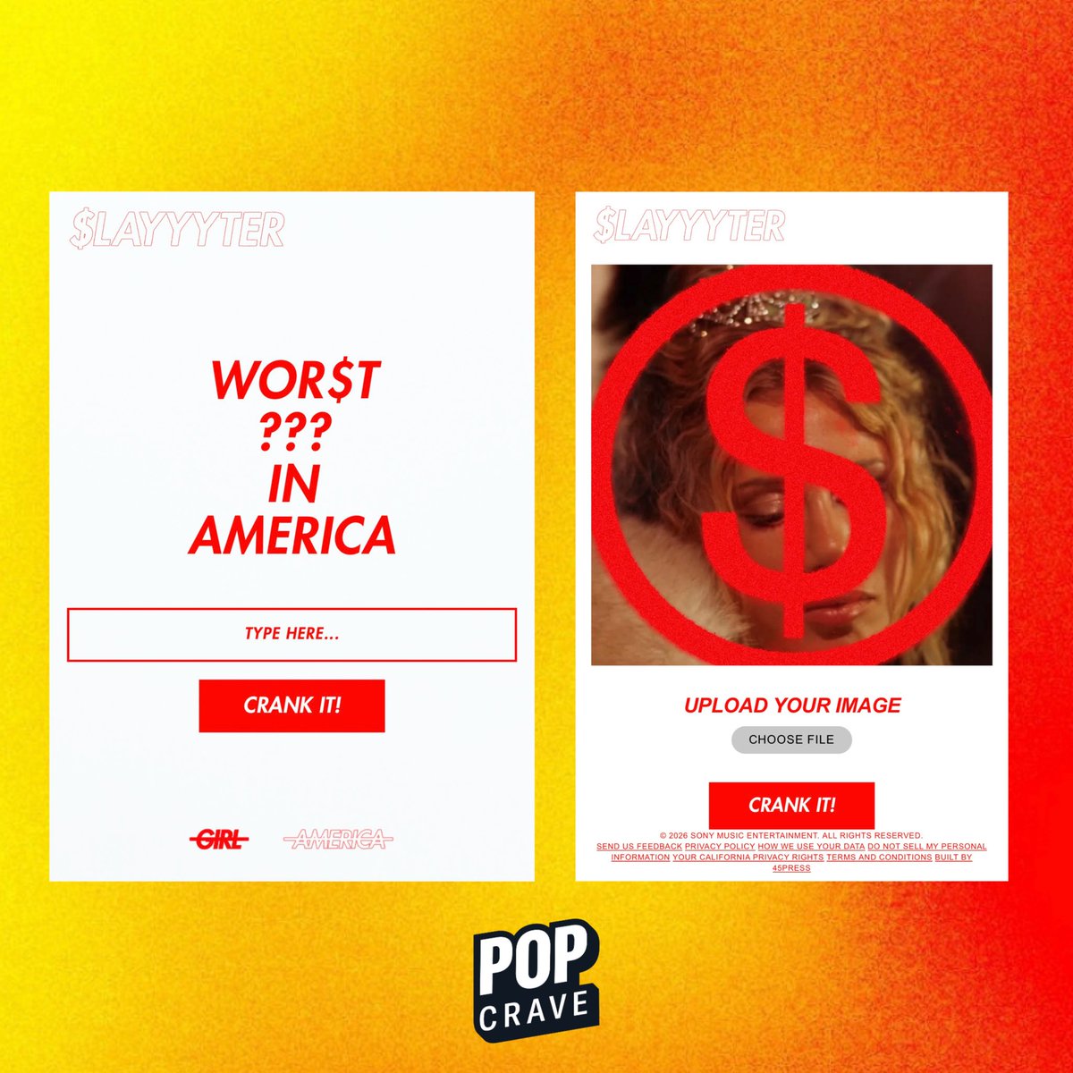 Slayyyter launches generator for her new album, ‘WOR$T GIRL IN AMERICA.’

🔗: generator.slayyyter.com