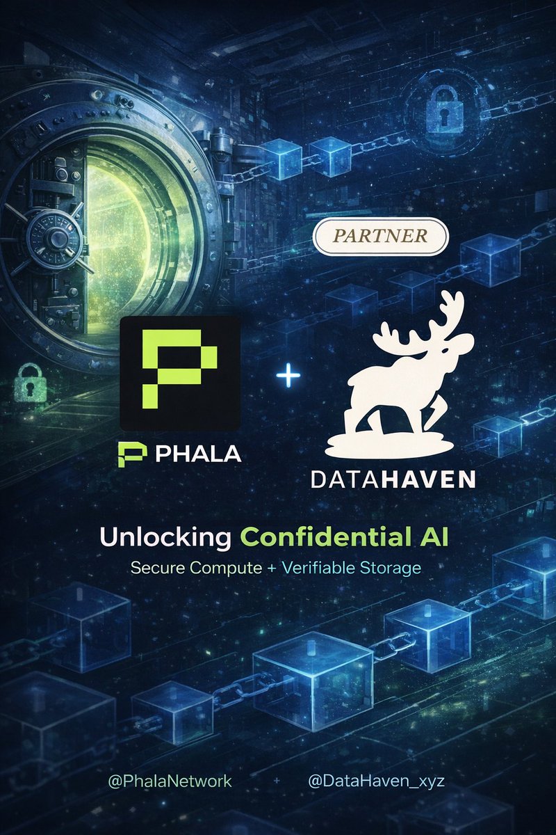 marconfts's tweet photo. Confidential AI needs more than compute — it needs the full stack. @PhalaNetwork (secure compute) + @DataHaven_xyz (verifiable private storage) = end-to-end protection for healthcare, finance, and AI agents. Finally. 📷📷#ConfidentialAI #PrivacyStack https://t.co/hsqE0OjXho