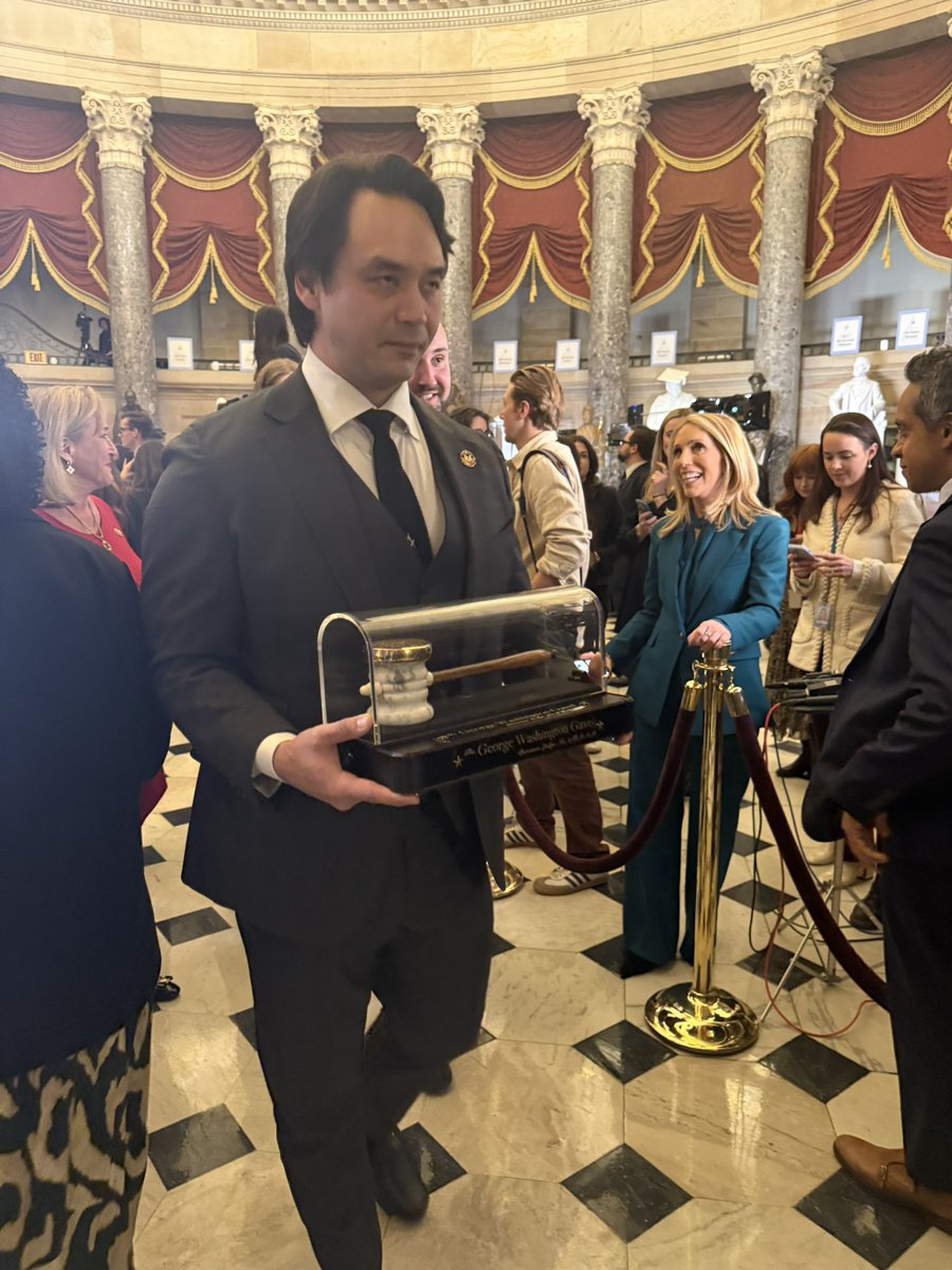 George Washington’s gavel is being carried into the House chamber for the State of the Union. It was used in a 1793 ceremony to lay the U.S. Capitol cornerstone. Mike Johnson is the first House Speaker in history to display Washington’s gavel during the President’s State of the