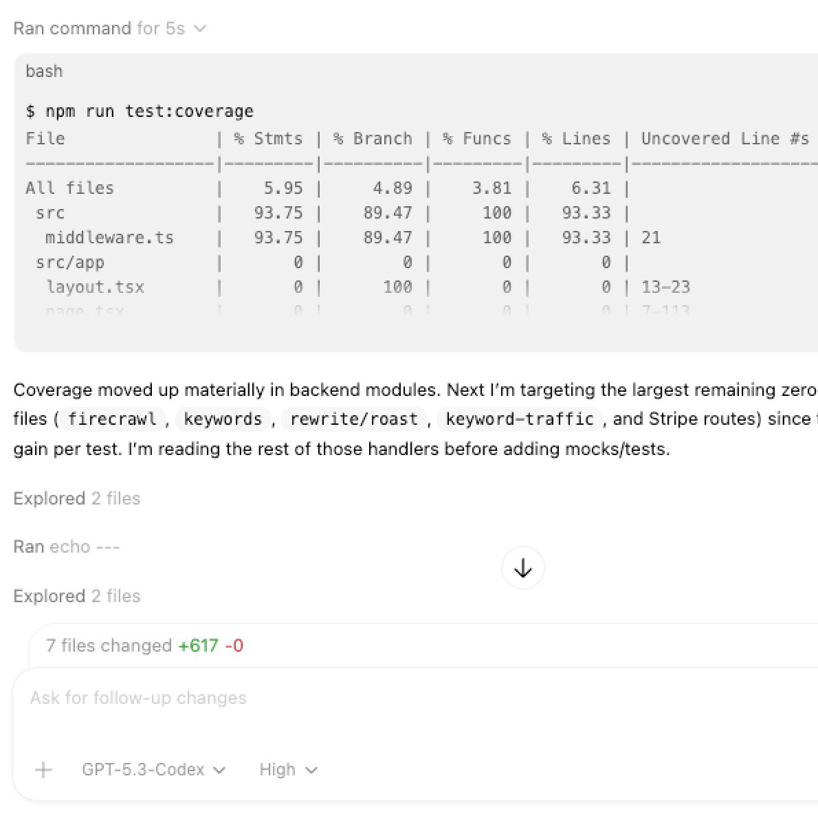 Idk why nobody does it, but simply asking Codex to generate unit & e2e ...