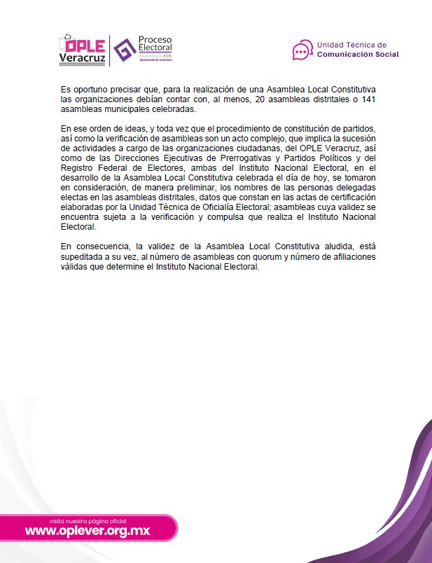 #BoletinesOPLEV 📰 𝐁𝐎𝐋𝐄𝐓Í𝐍 𝐍𝐨. 𝟏𝟓/𝟐𝟎𝟐𝟔      

<a href="/ople_Ver/">OPLE Veracruz 🗳️</a> 𝐚𝐭𝐞𝐬𝐭𝐢𝐠𝐮ó 𝐥𝐚 𝐫𝐞𝐚𝐥𝐢𝐳𝐚𝐜𝐢ó𝐧 𝐝𝐞 𝐥𝐚 𝐀𝐬𝐚𝐦𝐛𝐥𝐞𝐚 𝐋𝐨𝐜𝐚𝐥 𝐂𝐨𝐧𝐬𝐭𝐢𝐭𝐮𝐭𝐢𝐯𝐚 𝐝𝐞 𝐥𝐚 𝐨𝐫𝐠𝐚𝐧𝐢𝐳𝐚𝐜𝐢ó𝐧 𝐁𝐢𝐞𝐧𝐞𝐬𝐭𝐚𝐫 𝐲 𝐉𝐮𝐬𝐭𝐢𝐜𝐢𝐚 𝐒𝐨𝐜𝐢𝐚𝐥 𝐀.𝐂., 𝐞𝐧