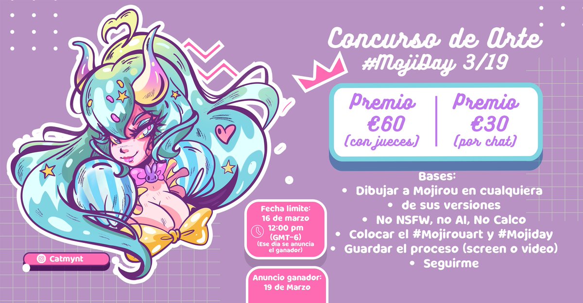 MojirouMi's tweet photo. 🎨2do CONCURSO DE ARTE 🎨
Preparandonos para el #Mojiday (mi cumpleaños)
🗒️Bases:
-Seguirme 
-Dibujar a Mojirou en cualquiera de sus versiones
-No AI, no calcar no NSFW
-Usar el hashtag #Mojiday #Mojirouart 
📅 Fecha limite: 
16 de Marzo al finalizar el dia!
Continua abajo: 🔽🔽 https://t.co/du3sq8SUsc
