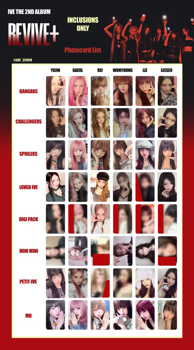 IVE【 REVIVE+ 】 全員 トレカ 一覧 🖤💫 INCLUSIONS Photocard List
