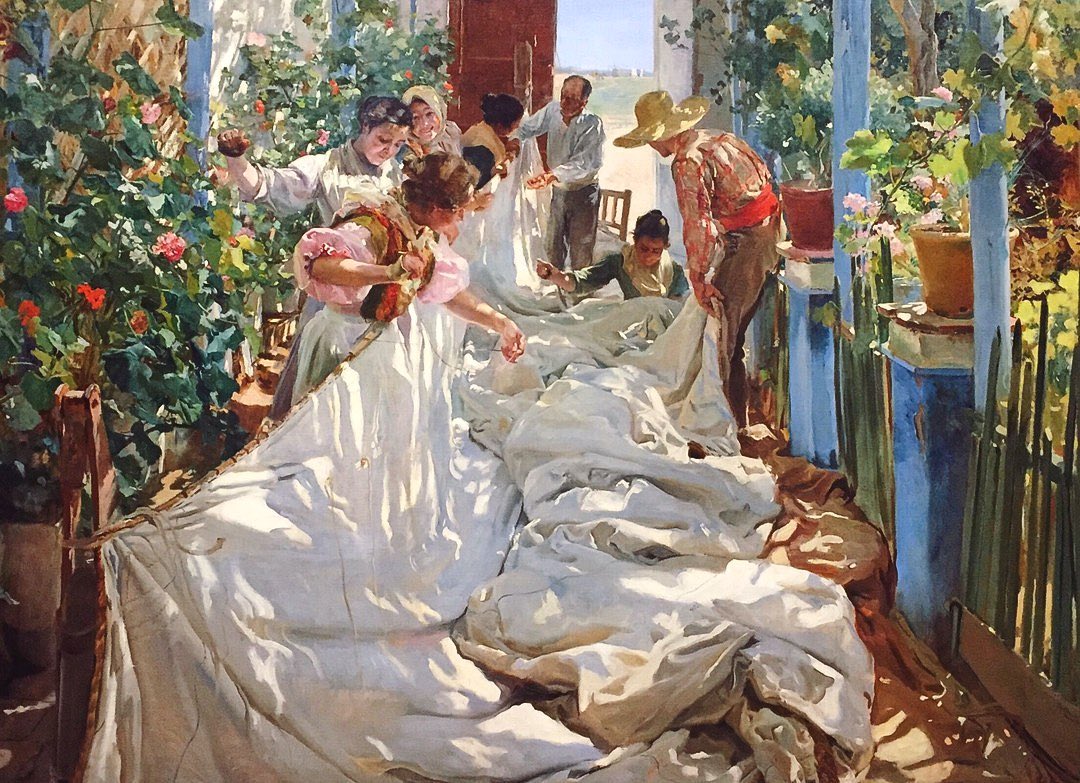 호아킨 소로야, 〈돛 꿰매기〉(1896)
