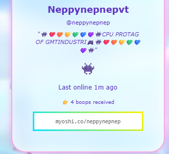 FINALLY i'm happy with the CSS ive found so if anyone has my oshi yet lets be fwiends 🩵👉🏻👈🏻🩵 UWU 

#myoshi #moots #Vtuber #letsconnect