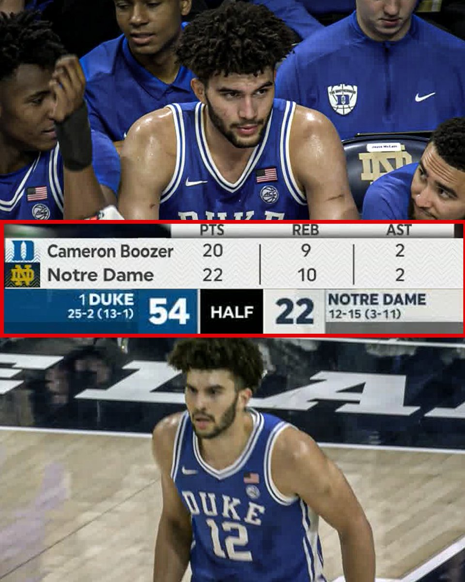 Cameron Boozer's stat line in the first half is almost the same as the entire Notre Dame team 😮