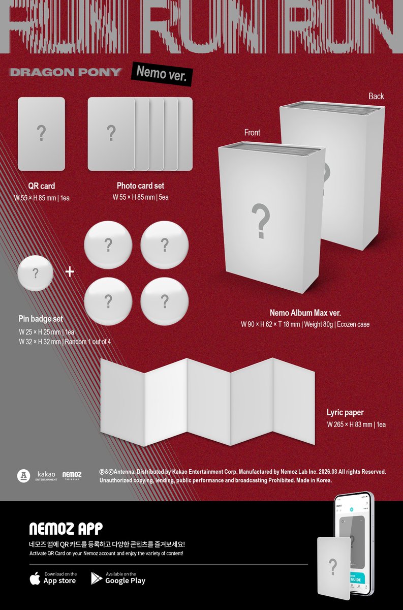 Dragon Pony (드래곤포니) EP [RUN RUN RUN]
Nemo ver. 예약 판매가 오픈되었습니다.
아래 온라인 음반 사이트에서 구매하실 수 있습니다.

✔온라인 음반 사이트
- 알라딘
- 핫트랙스
- YES24
- 네모즈샵

#DragonPony #드래곤포니
#RUNRUNRUN