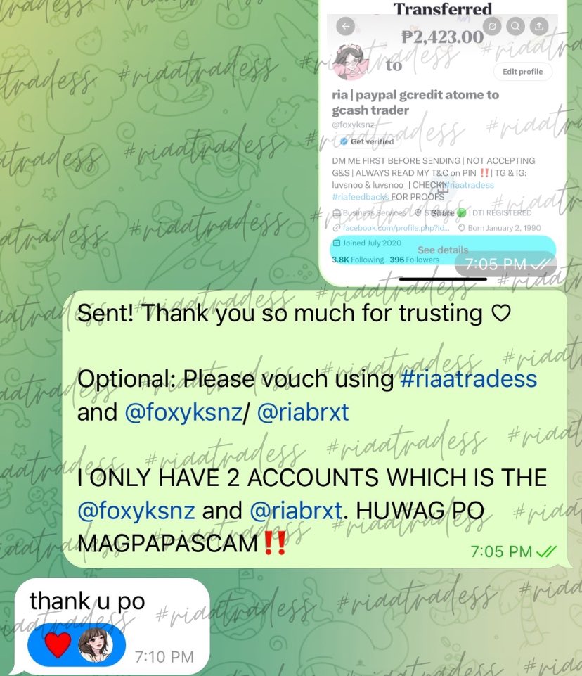 ༻ PAYPAL TO BANK (GOTYME) TRADE ༺

THANK YOU SO MUCH FOR TRUSTING! 

MY OLD ACCOUNT (<a href="/luvsnoo_/">ria | paypal gcredit unveri to gcash trader low</a>) WAS SUSPENDED

✧ #riaatradess