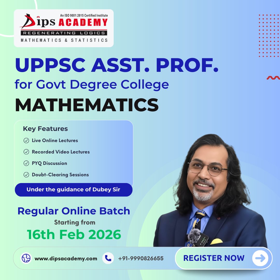 🎯 Join the 𝗨𝗣𝗣𝗦𝗖 𝗔𝘀𝘀𝗶𝘀𝘁𝗮𝗻𝘁 𝗣𝗿𝗼𝗳𝗲𝘀𝘀𝗼𝗿 (Mathematics) Online Batch.
📅 𝗕𝗮𝘁𝗰𝗵 𝗦𝘁𝗮𝗿𝘁𝘀: 𝟭𝟲𝘁𝗵 𝗙𝗲𝗯 𝟮𝟬𝟮𝟲

👉 𝗥𝗲𝗴𝗶𝘀𝘁𝗲𝗿 𝗡𝗼𝘄: forms.gle/UoGuNUfd2XVhPJ…

#UPPSC #AssistantProfessor #SarojiniNaidu #DrugFreeNation