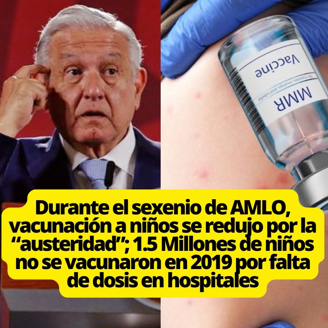 Durante el inicio del sexenio de AMLO se dejaron de aplicar 1.5 millones de vacunas a niños por la “austeridad” en 2019

6 años después el país vive un rebrote de #sarampion que se creía erradicado, pero no, es una muestra más que la salud ha sido lo menos importante para la 4T