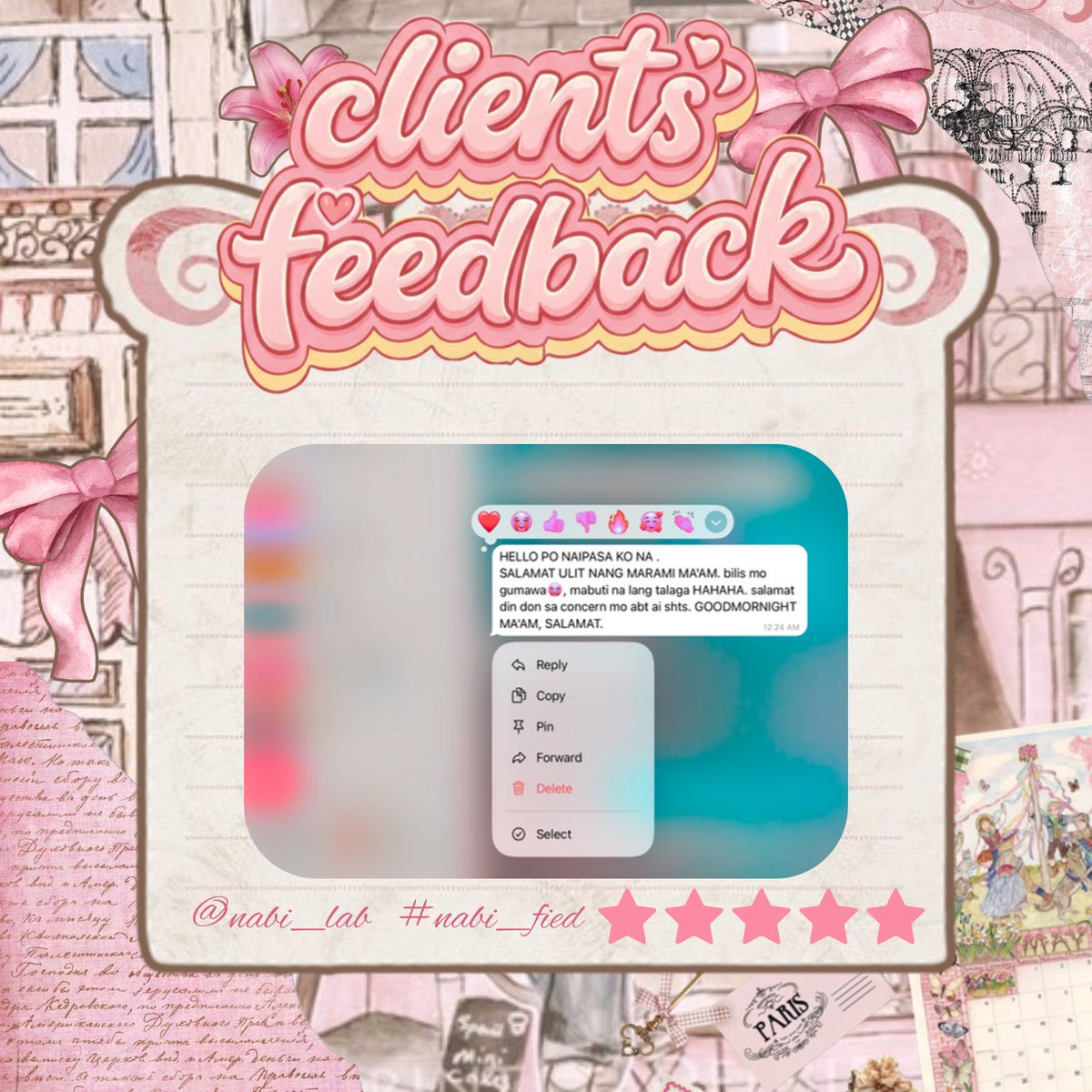Nabi_lab's tweet photo. 🌸 𐔌 ₊˚⊹𝒸𝓁𝒾𝑒𝓃𝓉’𝓈 𝒻𝑒𝑒𝒹𝒷𝒶𝒸𝓀

📝translation 

thank you for trusting me, mon amour 🤍
𐙚˙⋆.˚

#nabi_fied https://t.co/M1MQmMSAsx