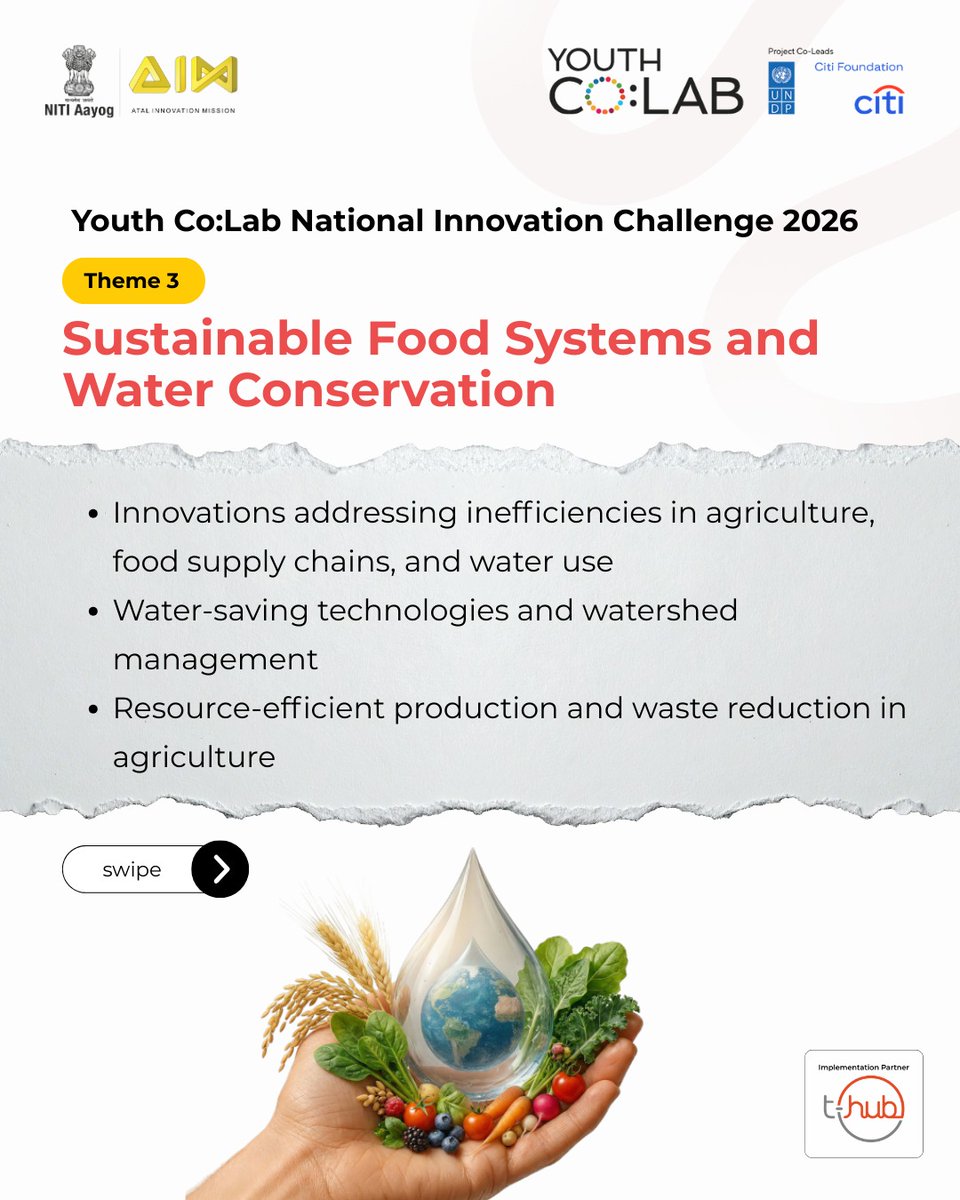 UNDP_India's tweet photo. 🚨 Applications OPEN!

The Youth Co:Lab National Innovation Challenge 2026 is calling young founders building in 🌱 sustainable fashion, ♻️ circular economy & 💧 food/water systems.

💡 Grants up to ₹3.5L
🚀 National acceleration
🤝 Mentors & investors

Apply Now: https://t.co/JSwy6qTqD8