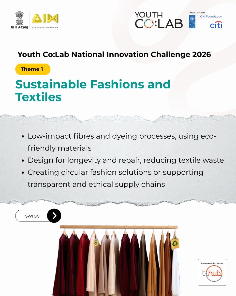 UNDP_India's tweet photo. 🚨 Applications OPEN!

The Youth Co:Lab National Innovation Challenge 2026 is calling young founders building in 🌱 sustainable fashion, ♻️ circular economy & 💧 food/water systems.

💡 Grants up to ₹3.5L
🚀 National acceleration
🤝 Mentors & investors

Apply Now: https://t.co/JSwy6qTqD8