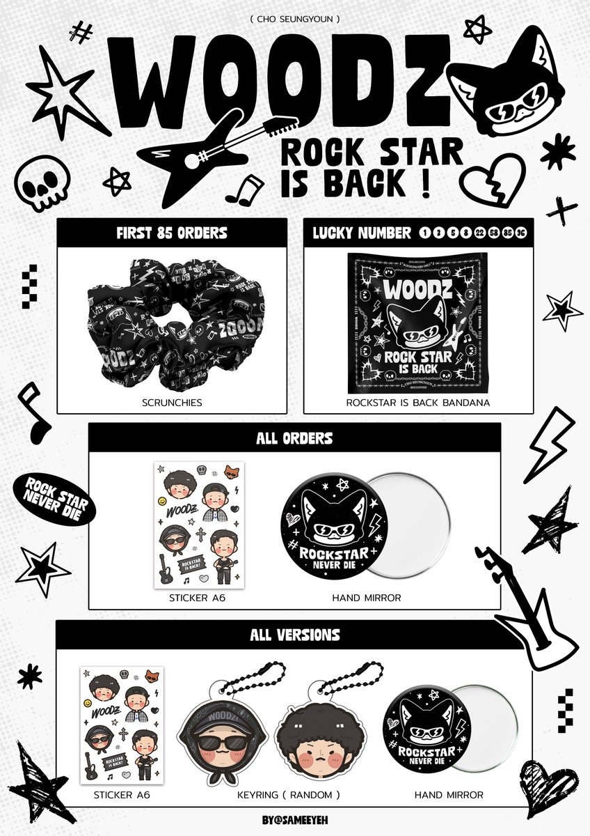 sameeyeh's tweet image. .⋆♱ 𝗥𝗢𝗖𝗞𝗦𝗧𝗔𝗥 𝗜𝗦 𝗕𝗔𝗖𝗞 🎸🖤 ✮⋆˙ ☠︎︎ 

มีรับพรีอัลบั้ม #WOODZ รอบไซน์เหมือนเดิมน้า แวะเอาพรีวิวของแถมมาให้ดูกันก่อน ราคาน่ารักมีมัดจำเหมือนเดิม รอบนี้ขอเปิดขายเป็นรอบๆนะคะ (รับจำกัด) รอบแรกเดี๋ยวมาลงฟอร์มวันนี้ตอน20:30 เปิดฟอร์มให้กรอก21:00 
ฝากด้วยค่า 🤘🏻🖤…