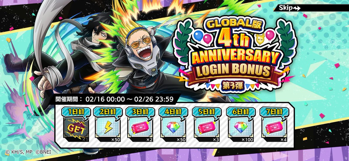 GLOBAL版4th ANNIVERSARY LOGIN BONUS 第3弾』開催中！ ＼ 毎日