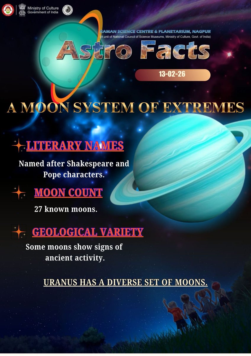 Cosmic Countdown is ON! 🌌
<a href="/RamanCentre/">RAMAN SCIENCE CENTRE AND PLANETARIUM, NAGPUR</a>, a unit of <a href="/ncsmgoi/">National Council of Science Museums-NCSM</a> <a href="/MinOfCultureGoI/">Ministry of Culture</a>  has already launched its daily astronomy series—bringing one fascinating astro fact every day 🚀🌠
Follow us and explore the universe, one fact at a time! 🔭✨

#CosmicFacts #AstroFacts #Astronomy
